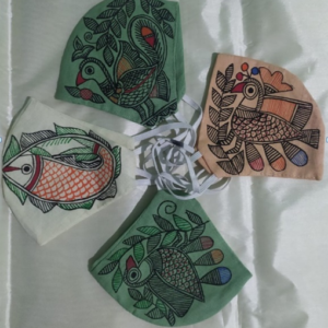 Set of 4 Cotton Masks with Madhubani hand paintings