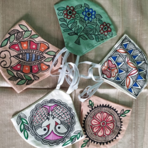 Set of 5 Cotton Masks with Madhubani hand paintings.